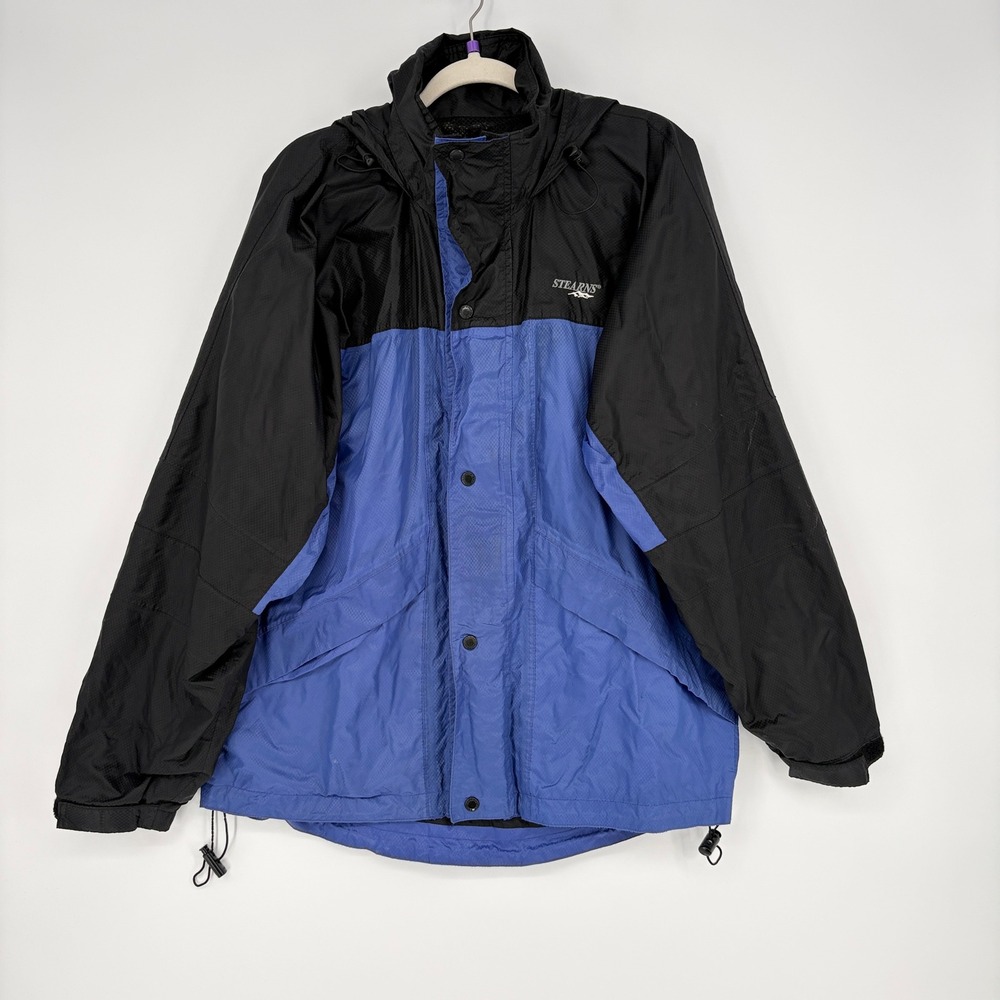 Stearns Dry Wear Mens M Vintage Rain Jacket Blue Black Ripstop Hooded Full Zip